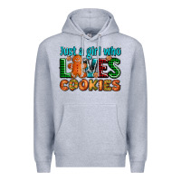 Heather Grey just a girl who loves cookies Premium Hoodie - AdoDesignShop