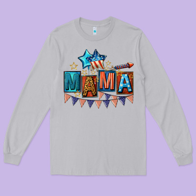 All American Mama 4th Of July Long Sleeve Tee Designed By Cowgirlartshop