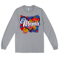 Heather Grey American mama heart Long Sleeve Tee - Neo Western