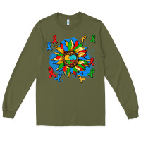 Army Green autism sunflower ribbon Long Sleeve Tee - AdoDesignShop