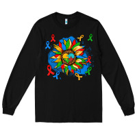 Black autism sunflower ribbon Long Sleeve Tee - AdoDesignShop