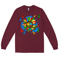 Burgundy autism sunflower ribbon Long Sleeve Tee - AdoDesignShop
