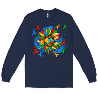 Navy autism sunflower ribbon Long Sleeve Tee - AdoDesignShop