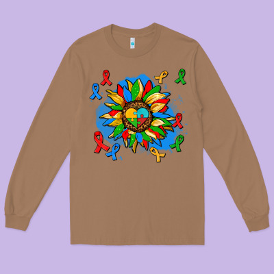 Autism Sunflower Ribbon Long Sleeve Tee Designed By Adodesignshop