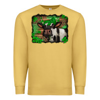 Antique Gold st Patricks cow with leopard background holstein cow Premium Sweatshirt - Jasminsmagicworld