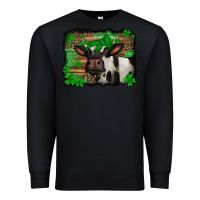 Black st Patricks cow with leopard background holstein cow Premium Sweatshirt - Jasminsmagicworld