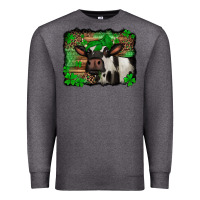 Charcoal Heather st Patricks cow with leopard background holstein cow Premium Sweatshirt - Jasminsmagicworld