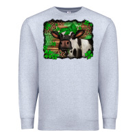 Heather Grey st Patricks cow with leopard background holstein cow Premium Sweatshirt - Jasminsmagicworld