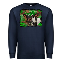 Navy st Patricks cow with leopard background holstein cow Premium Sweatshirt - Jasminsmagicworld