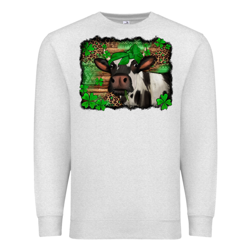 St Patricks Cow With Leopard Background Holstein Cow Premium Sweatshirt by Jasminsmagicworld | Teevron