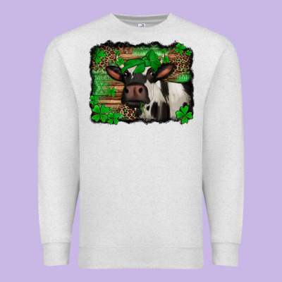 St Patricks Cow With Leopard Background Holstein Cow Premium Sweatshirt Designed By Jasminsmagicworld