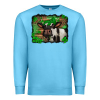 Ocean Blue st Patricks cow with leopard background holstein cow Premium Sweatshirt - Jasminsmagicworld