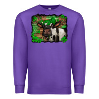 Purple st Patricks cow with leopard background holstein cow Premium Sweatshirt - Jasminsmagicworld