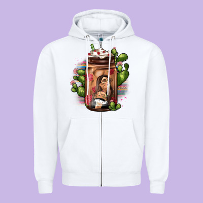 Mexican Coffee Cup Cactus Zipper Hoodie Designed By Jahusdesignshop