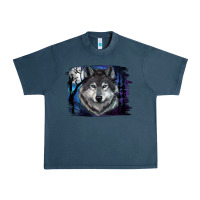 Midnight Navy wolf and full moon Urban Heavy Tee - RanaPortraitStore