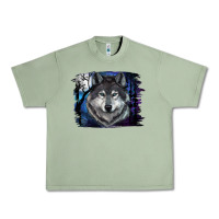 Oil Green wolf and full moon Urban Heavy Tee - RanaPortraitStore