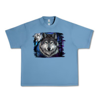 Pebble Blue wolf and full moon Urban Heavy Tee - RanaPortraitStore