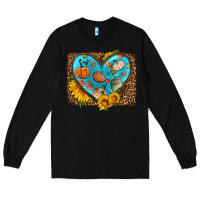 Black fall pattern heart with leopard background Long Sleeve Tee - HRA Design Shop