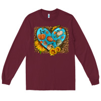 Burgundy fall pattern heart with leopard background Long Sleeve Tee - HRA Design Shop