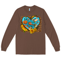Chestnut fall pattern heart with leopard background Long Sleeve Tee - HRA Design Shop