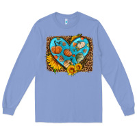 Colony Blue fall pattern heart with leopard background Long Sleeve Tee - HRA Design Shop