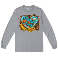 Heather Grey fall pattern heart with leopard background Long Sleeve Tee - HRA Design Shop