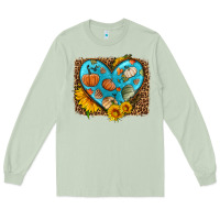 Matcha fall pattern heart with leopard background Long Sleeve Tee - HRA Design Shop
