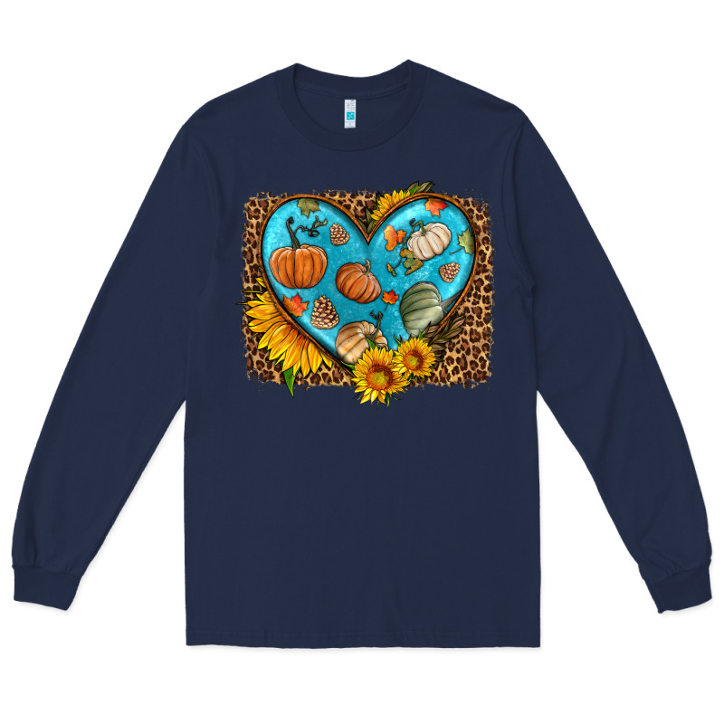 Fall Pattern Heart With Leopard Background Long Sleeve Tee by HRA Design Shop | Teevron