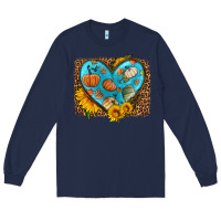Navy fall pattern heart with leopard background Long Sleeve Tee - HRA Design Shop