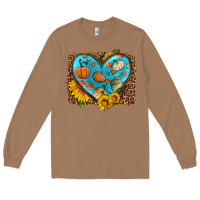 Toasted Coconut fall pattern heart with leopard background Long Sleeve Tee - HRA Design Shop