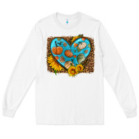 White fall pattern heart with leopard background Long Sleeve Tee - HRA Design Shop