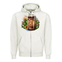 Oatmeal Heather sunflower coffee cup cactus Zipper Hoodie - JahusDesignShop