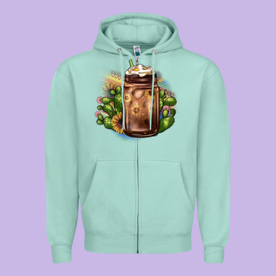 Sunflower Coffee Cup Cactus Zipper Hoodie Designed By Jahusdesignshop