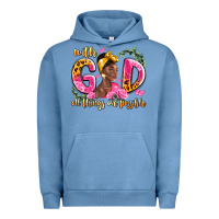 Pigment Pebble Blue with god all things are possible black woman Urban Hoodie - LillyAllenDesigns