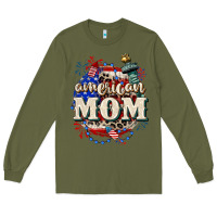 Army Green American Mom 4th of July Long Sleeve Tee - CowGirlArtShop