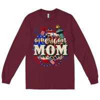 Burgundy American Mom 4th of July Long Sleeve Tee - CowGirlArtShop