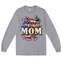 Heather Grey American Mom 4th of July Long Sleeve Tee - CowGirlArtShop