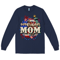 Navy American Mom 4th of July Long Sleeve Tee - CowGirlArtShop