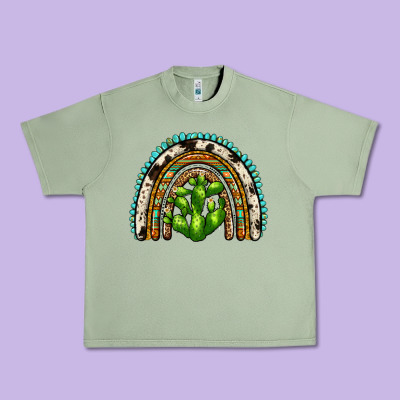 Western Cactus Rainbow Urban Heavy Tee Designed By Zillion Design Studio