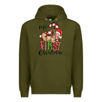 Army Green my first christmas cute christmas sloth Premium Hoodie - MaliasSmallBusiness