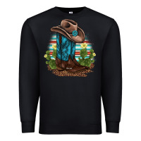 Black western boots and hat cactus leopard serape pattern Premium Sweatshirt - BarkalooDesign