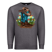 Charcoal Heather western boots and hat cactus leopard serape pattern Premium Sweatshirt - BarkalooDesign