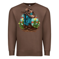 Chestnut western boots and hat cactus leopard serape pattern Premium Sweatshirt - BarkalooDesign
