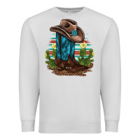 Dove Grey western boots and hat cactus leopard serape pattern Premium Sweatshirt - BarkalooDesign