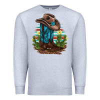 Heather Grey western boots and hat cactus leopard serape pattern Premium Sweatshirt - BarkalooDesign