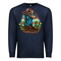 Navy western boots and hat cactus leopard serape pattern Premium Sweatshirt - BarkalooDesign