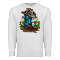 Oatmeal Heather western boots and hat cactus leopard serape pattern Premium Sweatshirt - BarkalooDesign