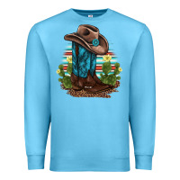Ocean Blue western boots and hat cactus leopard serape pattern Premium Sweatshirt - BarkalooDesign