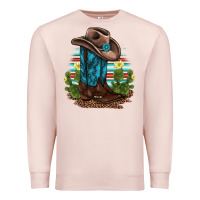 Pale Pink western boots and hat cactus leopard serape pattern Premium Sweatshirt - BarkalooDesign
