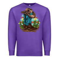 Purple western boots and hat cactus leopard serape pattern Premium Sweatshirt - BarkalooDesign